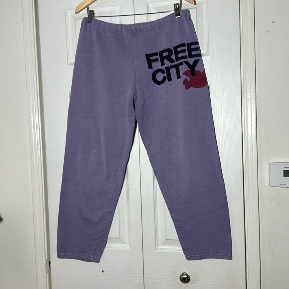freecity Lavender Track Pants with Black Logo and Maroon Accent